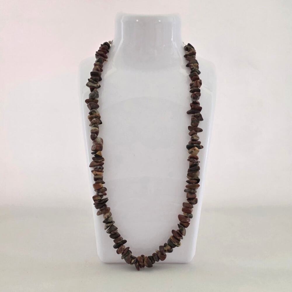 Boho Natural Red Jasper Chip Gemstone Necklace, Polished Organic Stone